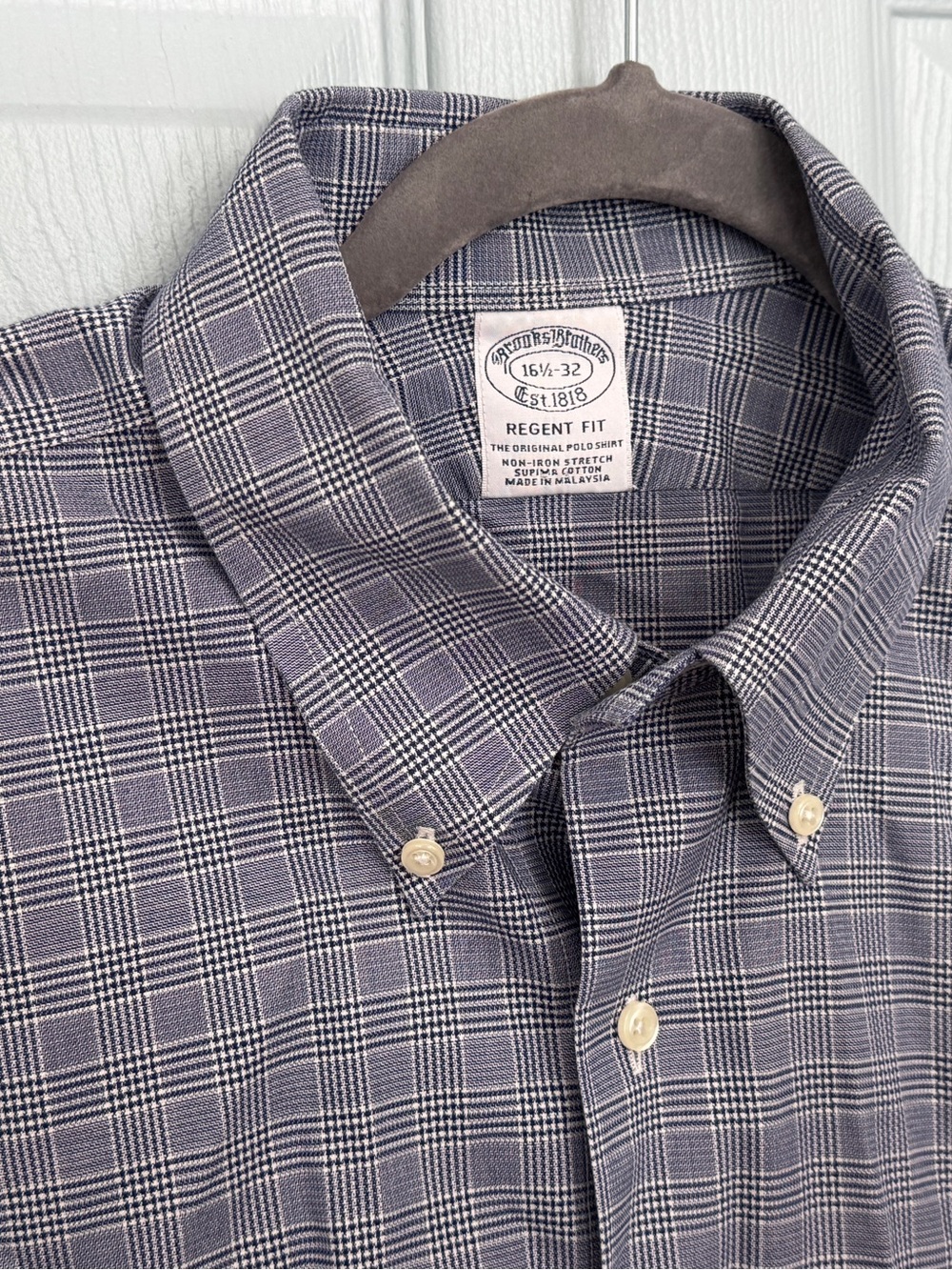 Brooks Brothers Regent Fit Men’s Navy Plaid Button Down Supima Cotton 16.5 32